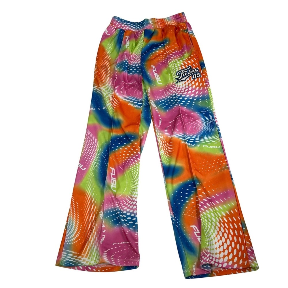Forever‎ 21 x FUBU Womens Small Rainbow Graphic Print Wide Leg Pants Multicolor